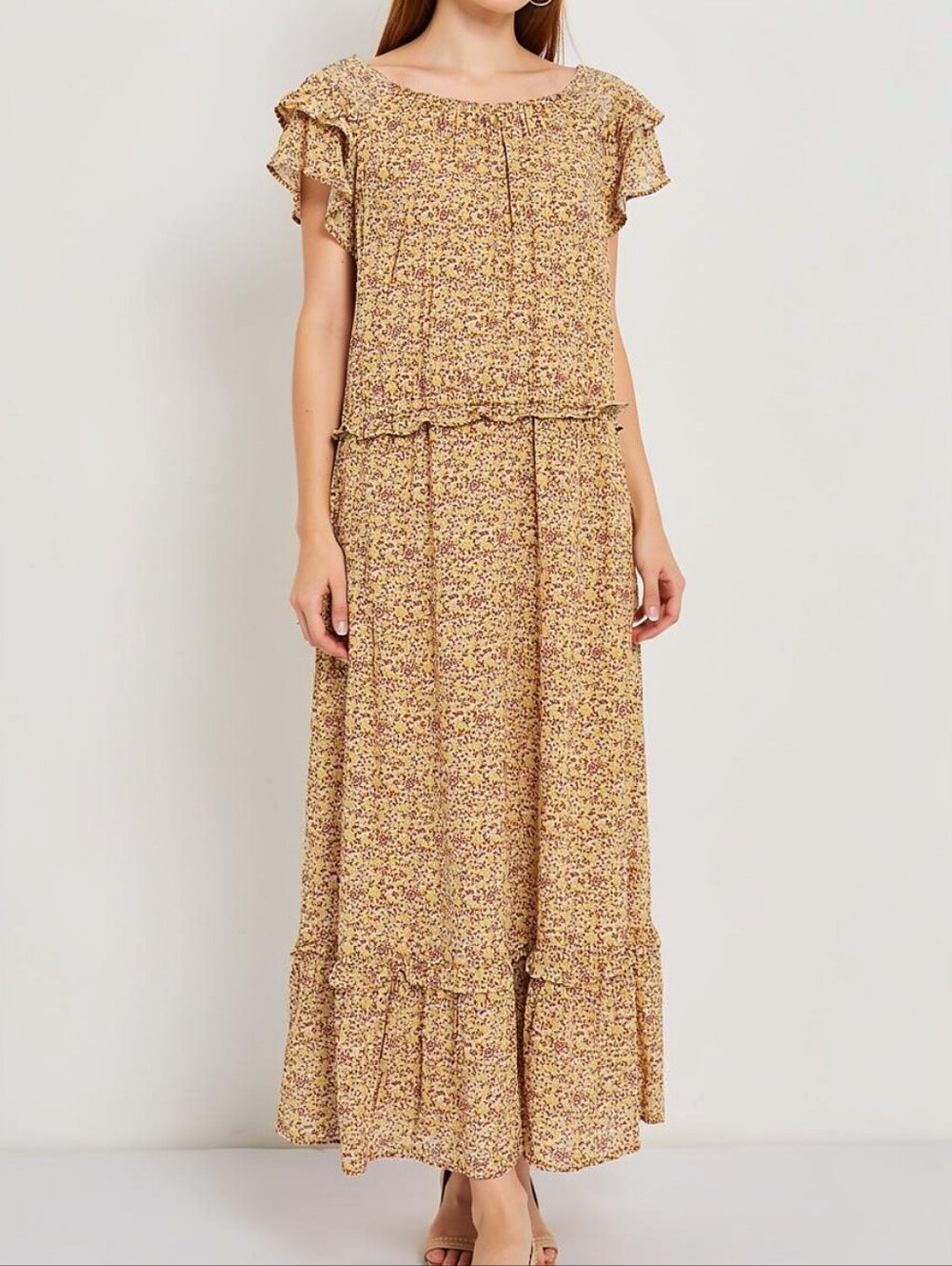 Universal Thread Yellow Floral Tiered Maxi Dress